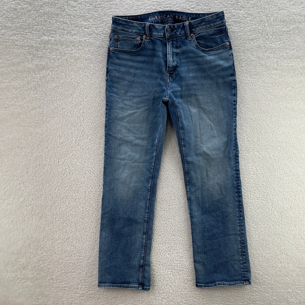 American Eagle Jeans Mens 32x30 Blue Original Bootcut Medium Wash Whisker Grunge
